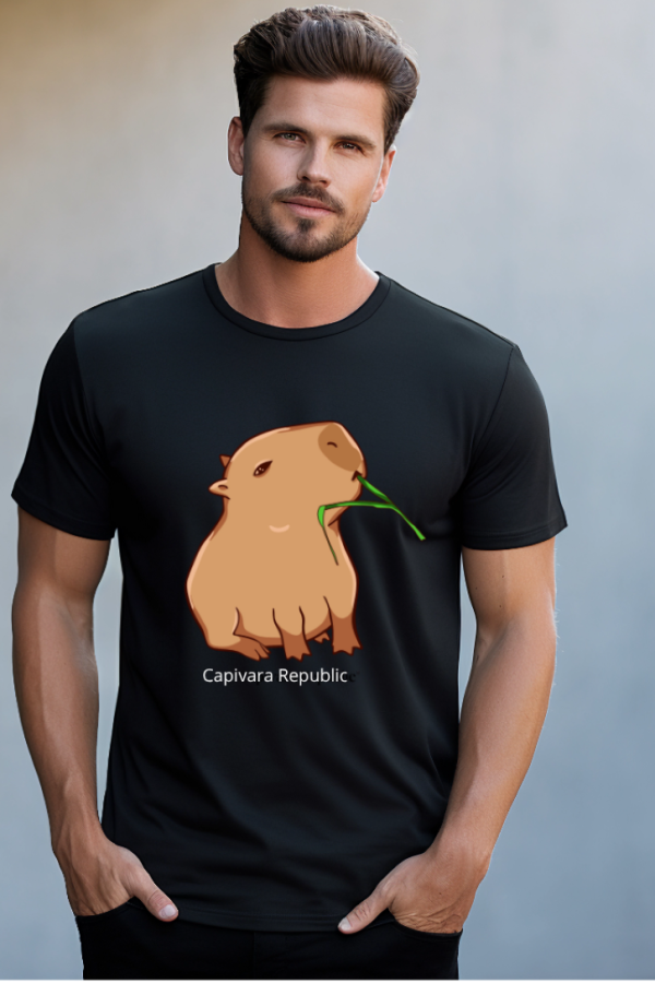 Baby Look Branca e Camiseta Capivara Republic®  Capi Capim Preta